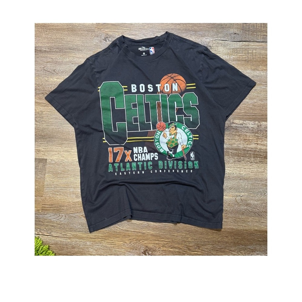 Hollister NBA Boston Celtics 17X Champs Graphic T Shirt Mens Medium Black